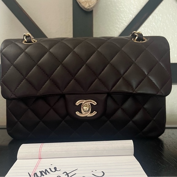NOT AVAILABLE Chanel 21a Dark Brown Small Classic Flap Lambskin LGHW - Picture 1 of 13